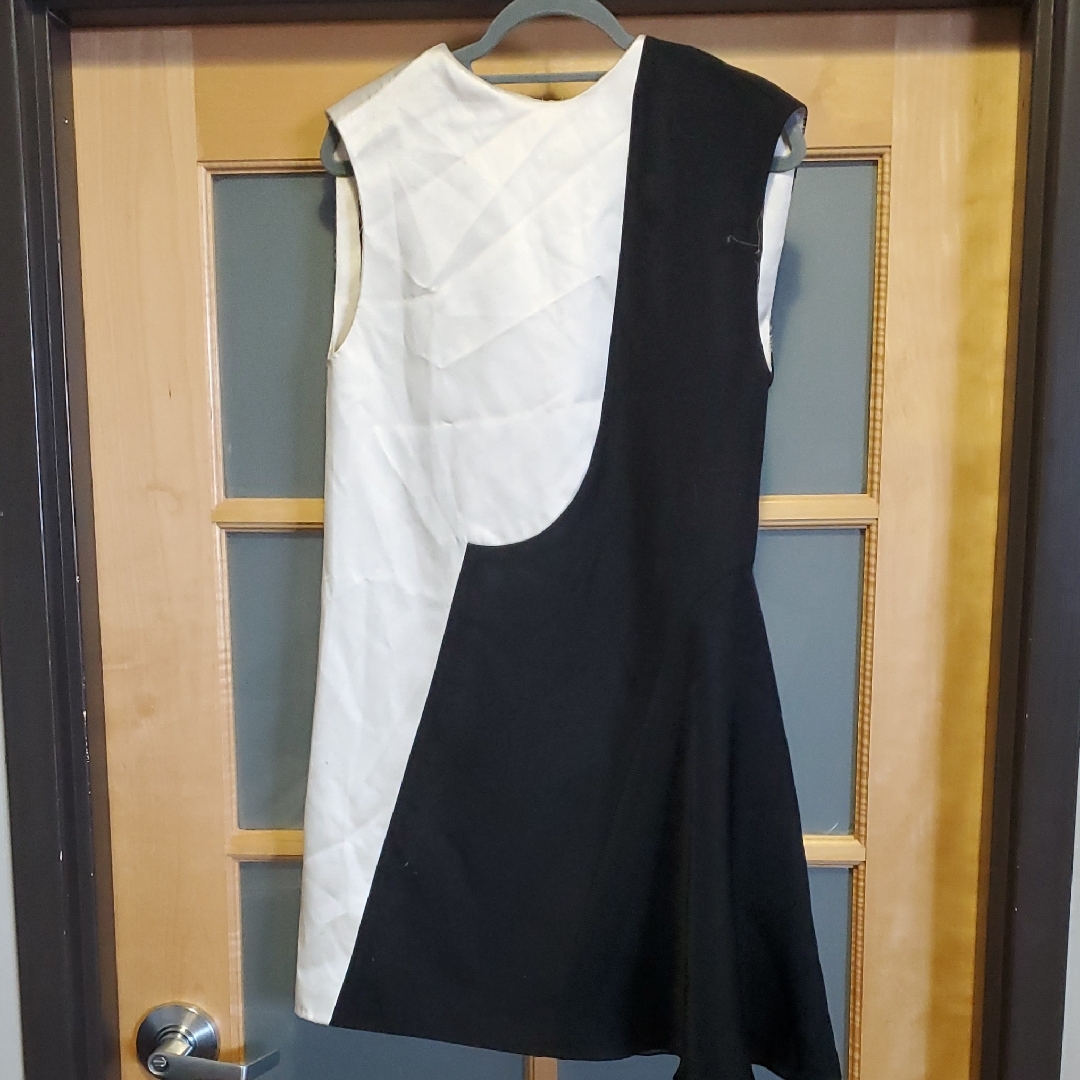 Asymmetrical Black And White Sheath Dress With Undone Hem And Armpits